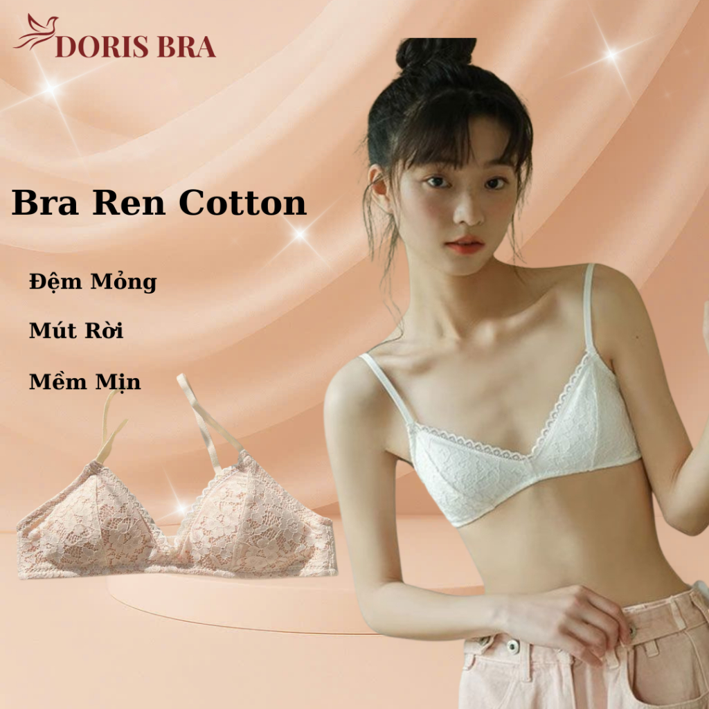 Áo lót DORIS, áo ngực nữ BR304 ren không gọng, áo lót nữ mút mỏng có thể tháo rời mềm mại thoáng khí