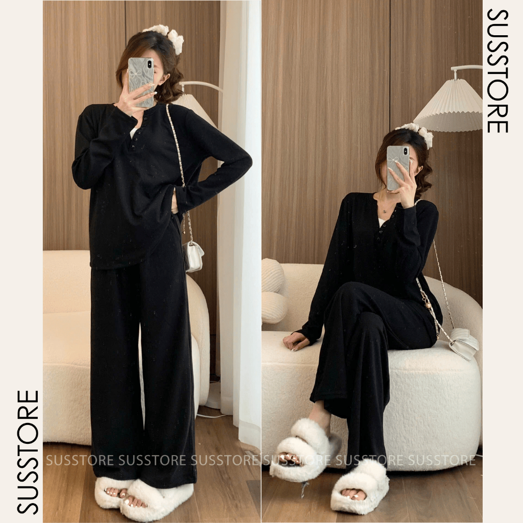 Set Đồ Nữ Áo Cổ V Phối Cúc Dáng Suông Kèm Quần Culottes Su Chang S778 Thời Trang Nữ Bigsize | BigBuy360 - bigbuy360.vn