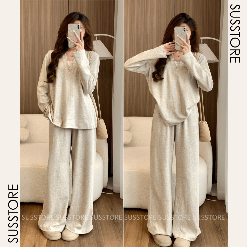 Set Đồ Nữ Áo Cổ V Phối Cúc Dáng Suông Kèm Quần Culottes Su Chang S778 Thời Trang Nữ Bigsize | BigBuy360 - bigbuy360.vn