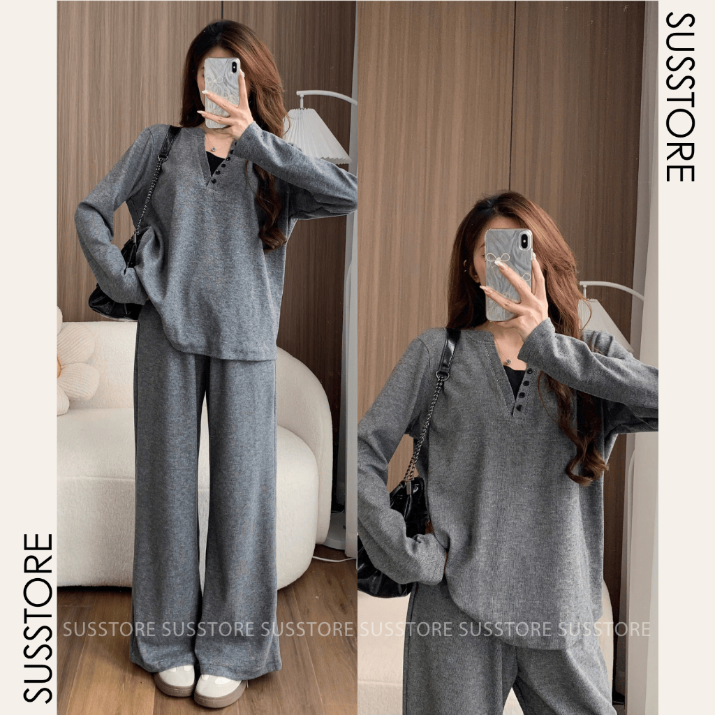 Set Đồ Nữ Áo Cổ V Phối Cúc Dáng Suông Kèm Quần Culottes Su Chang S778 Thời Trang Nữ Bigsize | BigBuy360 - bigbuy360.vn