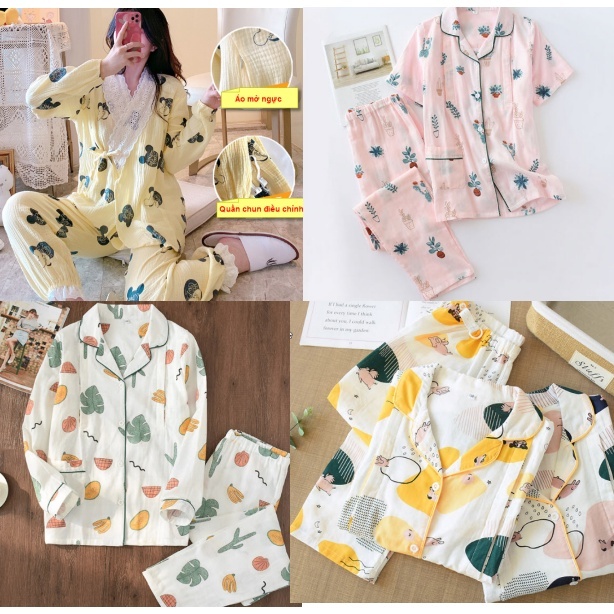 Pijama bầu Xô Nhật thô đũi cực mát XN55 - Pijama sau sinh cho con bú ti mùa hè, thu đông - Đồ bộ bầu