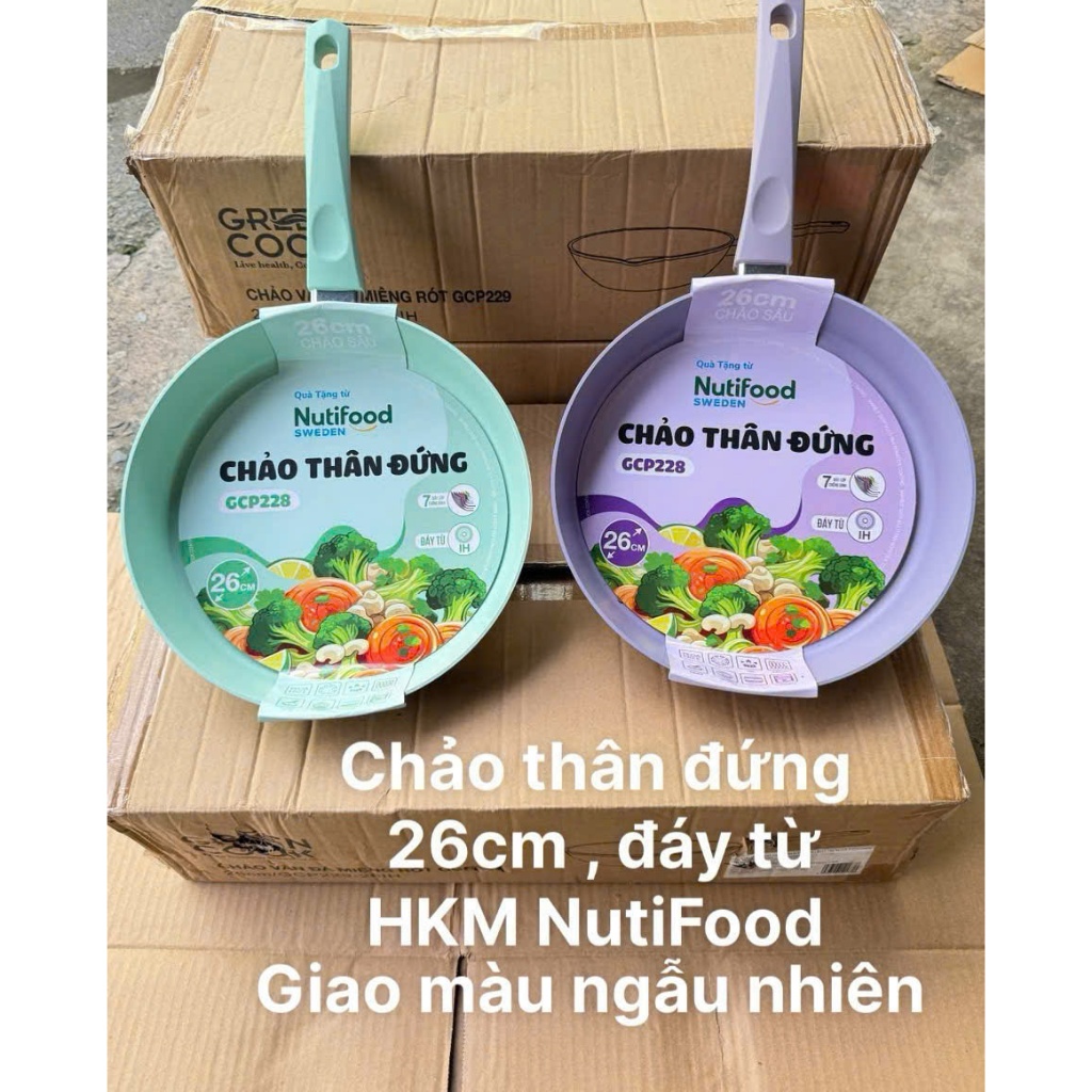 Chảo 26cm thân đứng GreenCook ( Giao Màu Ngẫu Nhiên)