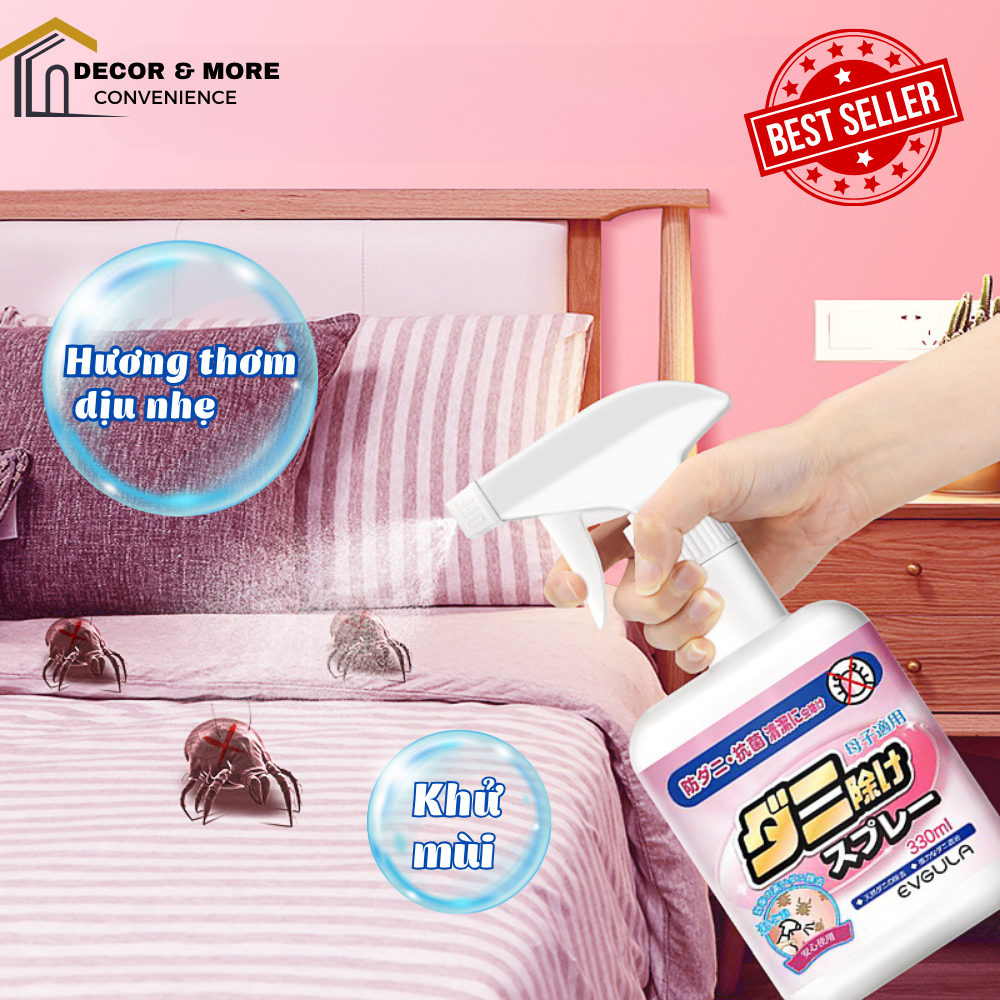 (Loại 1) Bình xịt mạt bụi 330ml DECOR, Chai diệt bọ ve, bọ rệp dành cho giường, nệm, sofa, rèm cửa