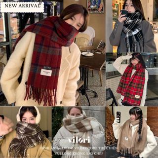 Khăn choàng cổ nữ nam khăn quàng cổ unisex bản to dày ấm họa tiết kẻ sọc khăn len thời trang mùa đông viloristore