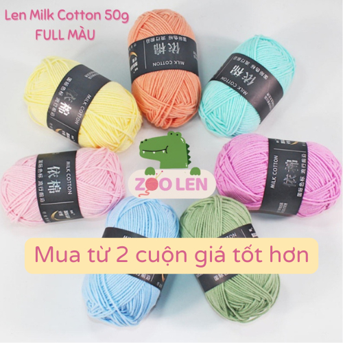[6c giá 10k3/c] Len Milk Cotton, Len Milk Mác Đen 50gr (Full Màu 01 - 86)-Phụ kiện handmade ZOOLEN