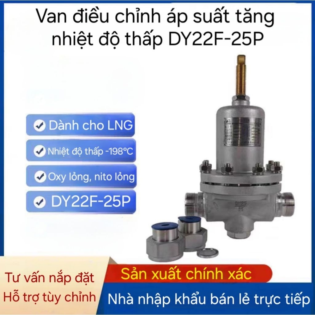 Van giảm áp suất đông lạnh bằng thép không gỉ DY22F-25P DN20, DN25, DN40 LNG Oxy lỏng_Nito lỏng_Argo