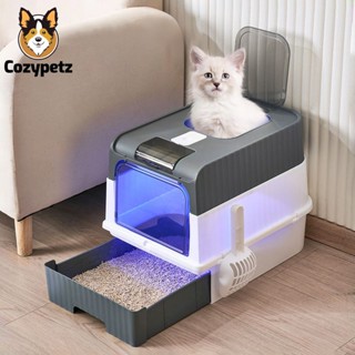  Nhà vệ sinh cho mèoPet hai cửa có ngăn kéo chống văng cát đèn UV khử khuẩn tặng xẻng túi khử khuẩn 