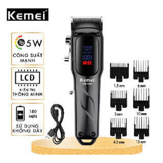 Tông Đơ Cắt Tóc Chuyên Nghiệp Công Suất Mạnh 5W Màn Hình LCD Sạc Nhanh USB Type C Kemei Km 1550