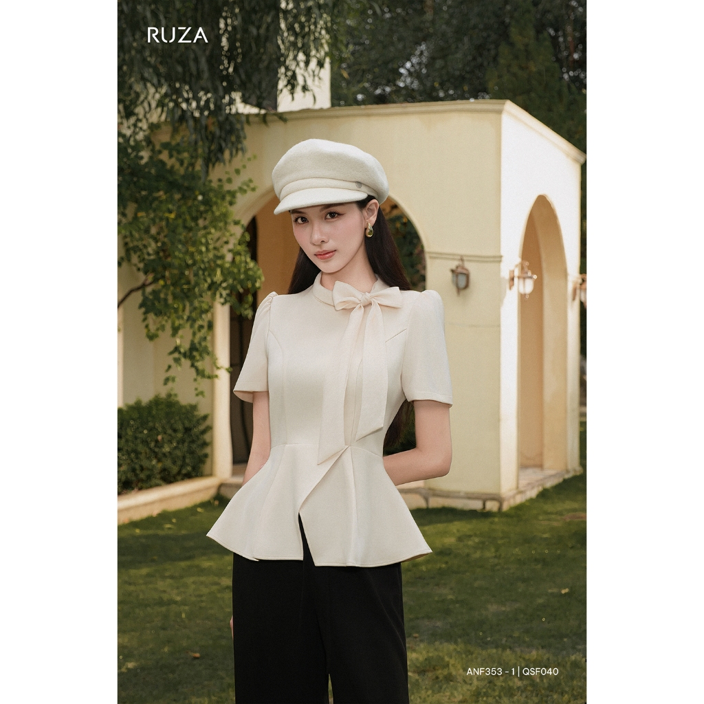 Áo kiểu nữ tay ngắn RUZA kiểu dáng sang trọng thời trang công sở thanh lịch ANF353
