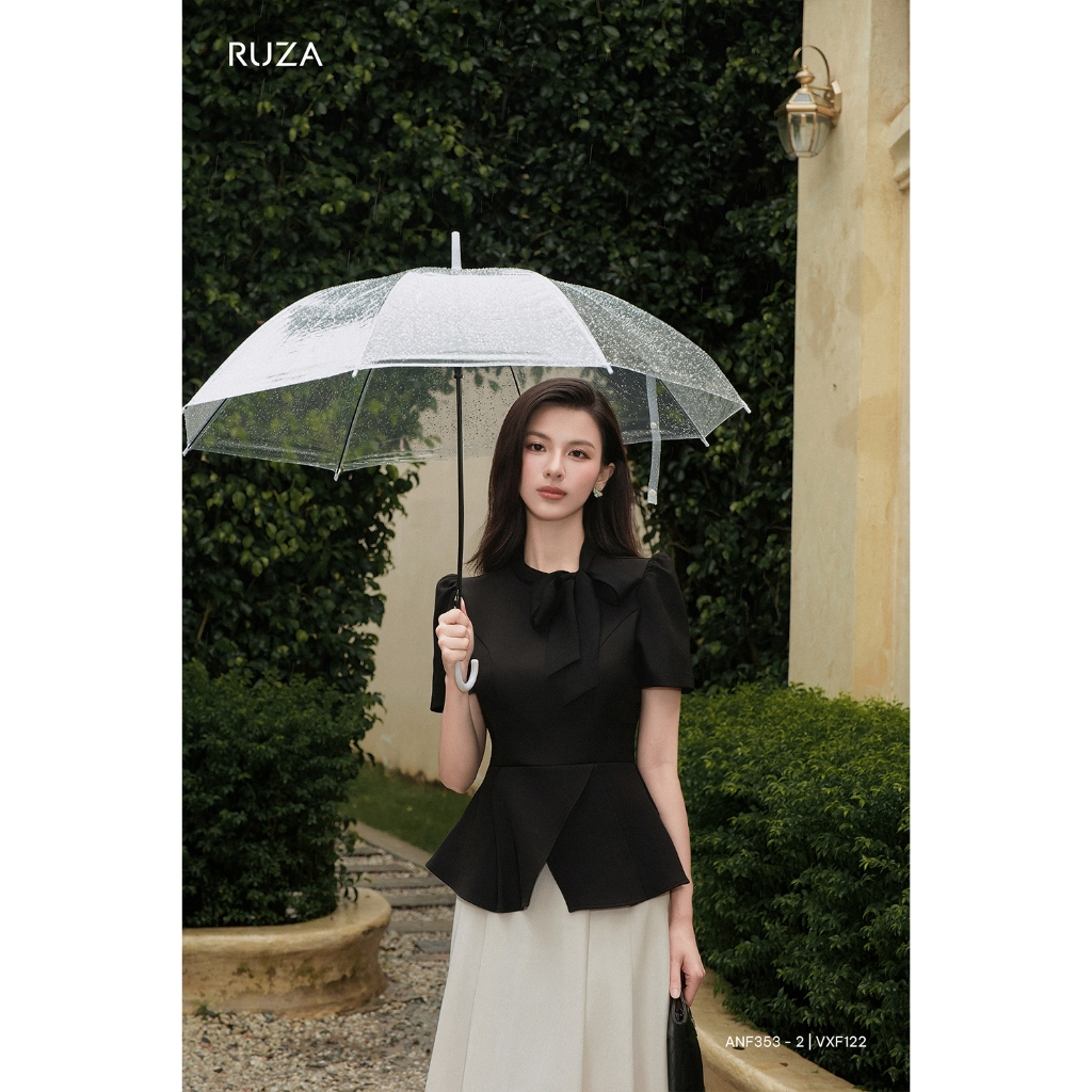 Áo kiểu nữ tay ngắn RUZA kiểu dáng sang trọng thời trang công sở thanh lịch ANF353