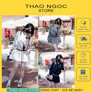Set bộ len nữ áo cổ bẻ thêu ngựa phối chân váy dập ly! (có sẵn, hình thật) THẢO NGỌC STORE