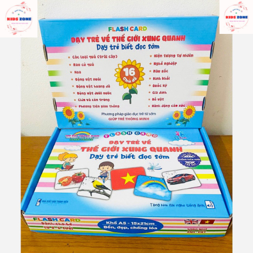 SÁCH-(Loại Đặc Biệt) Thẻ Học To Khổ A5-15x21cm Ép Màng Không ThấmNước,Dạy Bé Về TGXQ Giúp Bé Tư Duy gồm16 chủ đề 120 thẻ