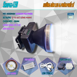 Đèn đội đầu pin mỏng ML66 chóa 5cm, led laser sáng mạnh 9 giờ, pin 3000 (hộp nhựa, dây đeo, cáp sạc)