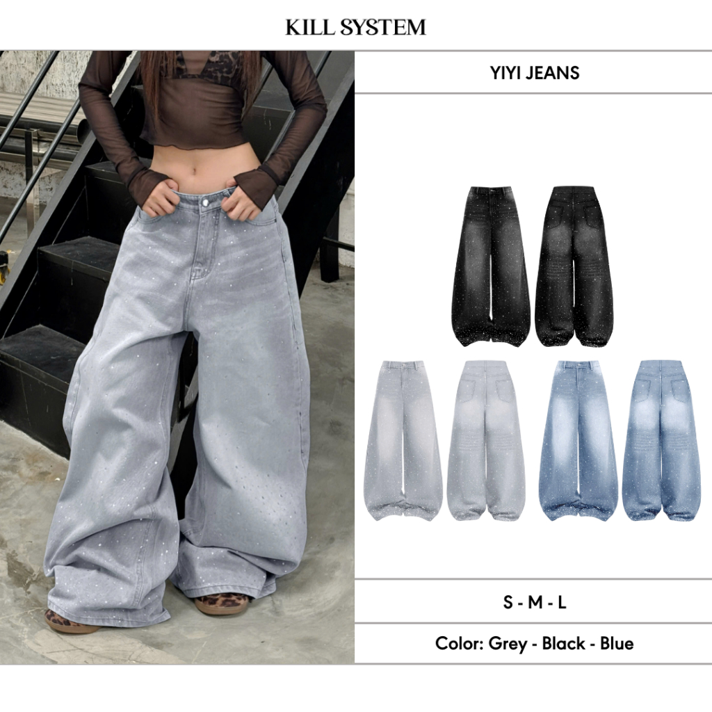 Quần jean đính đá lấp lánh 2 mặt YIYI - KILL SYSTEM