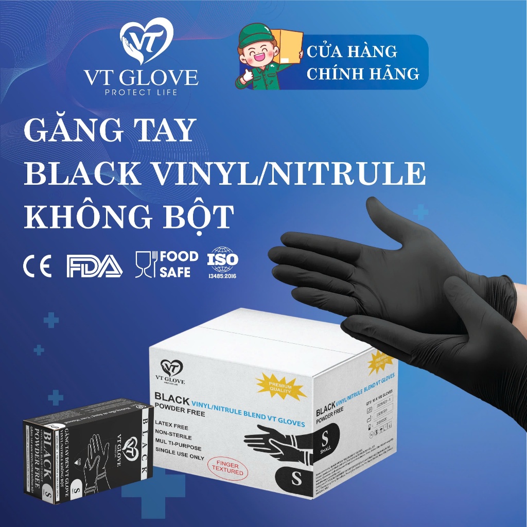 Thùng 10 hộp găng tay NITRILE ĐEN chính hãng chuyên dùng trong spa, phun săm, thẩm mỹ viện...