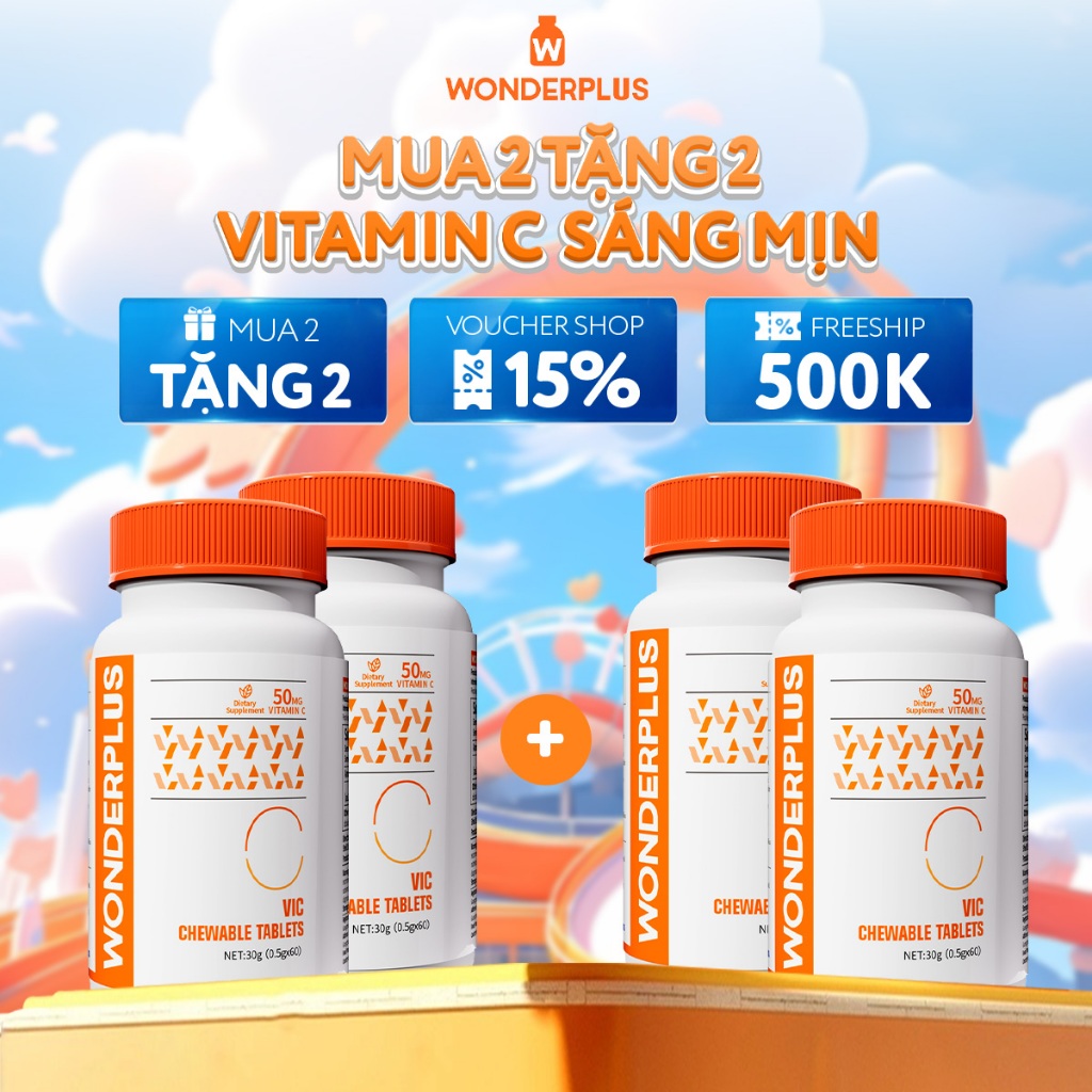 [Mua 2 Tặng 2] Viên Nhai Bổ Sung Vitamin C Wonderplus Hương Cam Giúp Làn Da Rạng Rỡ Tăng Cường Đề Kháng Hộp 60 Viên