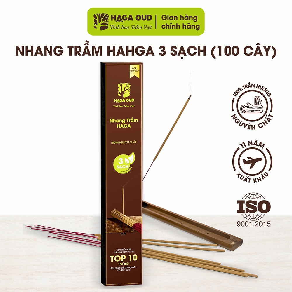 Nhang trầm hương HAGA 3 Sạch 100 cây tiết kiệm thơm trầm,ít khói an toàn sức khỏe ngọt ấm không cay mắt - 30cm 40cm 