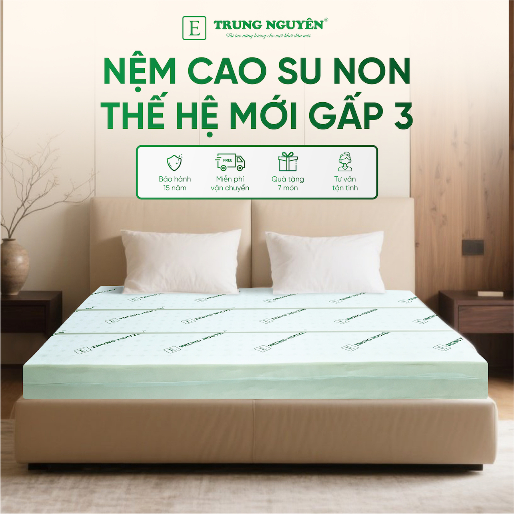 Đệm cao su non gấp 3 Trung Nguyên, nệm cao su non Memory Foam và Mousse Foam, nệm êm mềm ngủ ngon