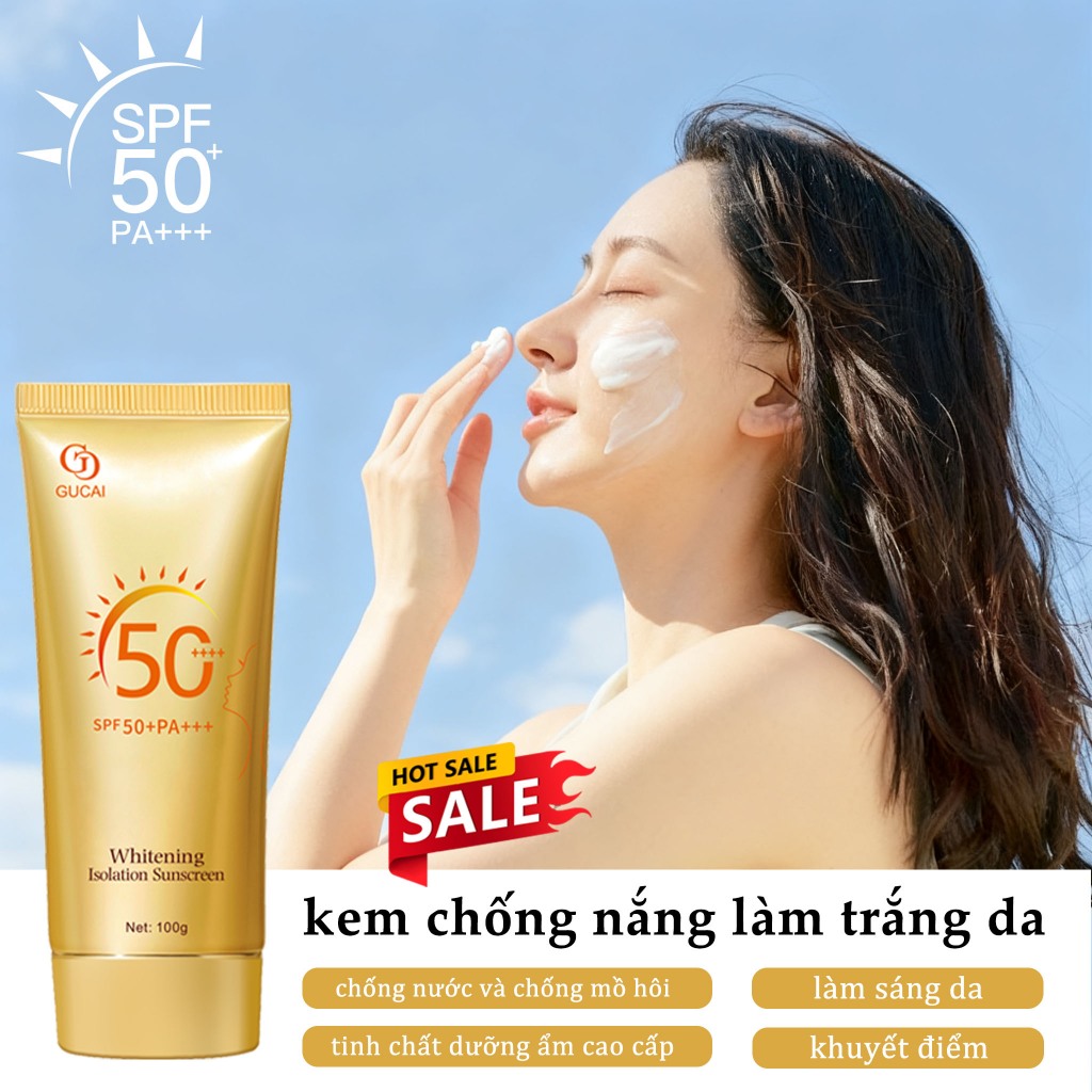 【Mua 3 tặng 2】kem chống nắng nâng tone không để lại vết trắng, nhẹ nhàng, thoáng khí, kiềm dầu, giảm mụnSPF50+ P+++ 100g
