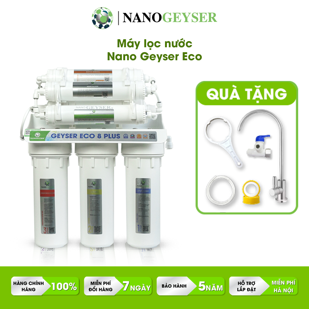 Máy lọc nước không dùng điện NANO GEYSER Eco 8 cấp, công nghệ lọc NANO giữ khoáng bảo hành 5 năm
