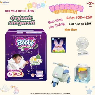 [Quà tặng T10] Tã Quần Bobby Organic Sleepwell ban đêm- Dịu nhẹ, khô thoáng bé ngủ êm- Size M/L/XL/XXL/XXXL