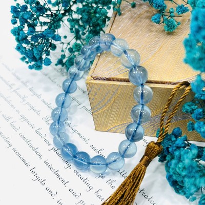 Vòng Tay Ngọc Lam Aquamarine 9ly Trong Suốt Cao Lắc Tay Phong Thủy Tinh Tế - Ngọc Trai Trường Thịnh