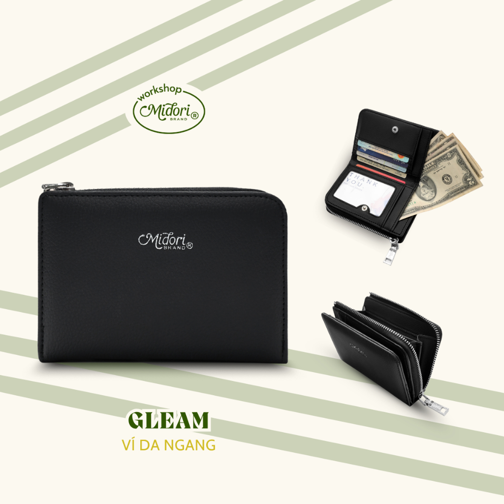 Ví Da Ngang Cầm Tay Gleam Bóp Đựng Tiền Thẻ Nam Nữ Nhiều Ngăn Unisex | MI Studio