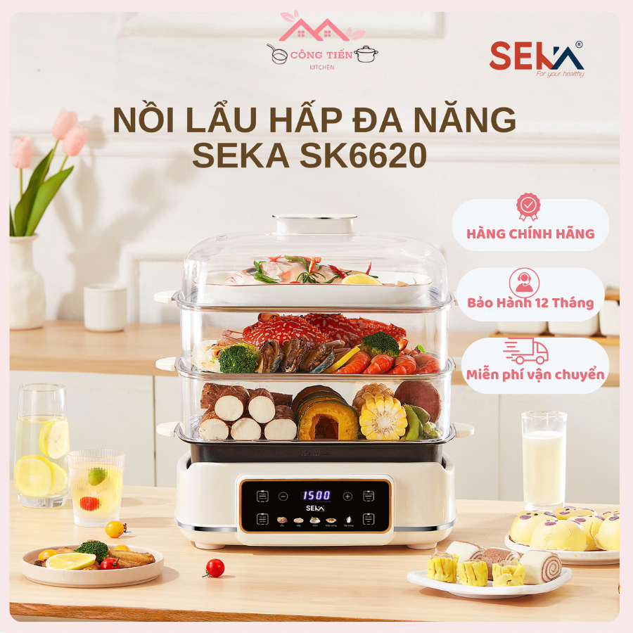 Nồi Hấp Điện Kèm Lẩu 3 Tầng Dung Tích 24L Seka SK6620, Tiện Lợi Công Suất 1500W Tháo Rời Dễ Dàng - Công Tiến Kitchen