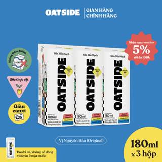 Sữa yến mạch OATSIDE vị nguyên bản Original lốc 180ml x 3 - Không lactose, Sánh mịn, Không chất làm ngọt nhân tạo
