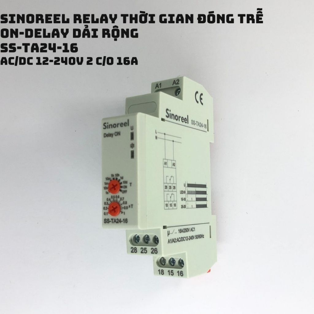 Relay thời gian đóng trễ on delay dải rộng SS-TA24-16A, 12-240Vac/dc, 2C/O 16A Sinoreel