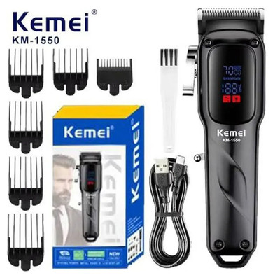 Tông Đơ Cắt Tóc Kemei KM - 1550  Màn Hình LCD Tiếng Ồn Thấp Không Dây