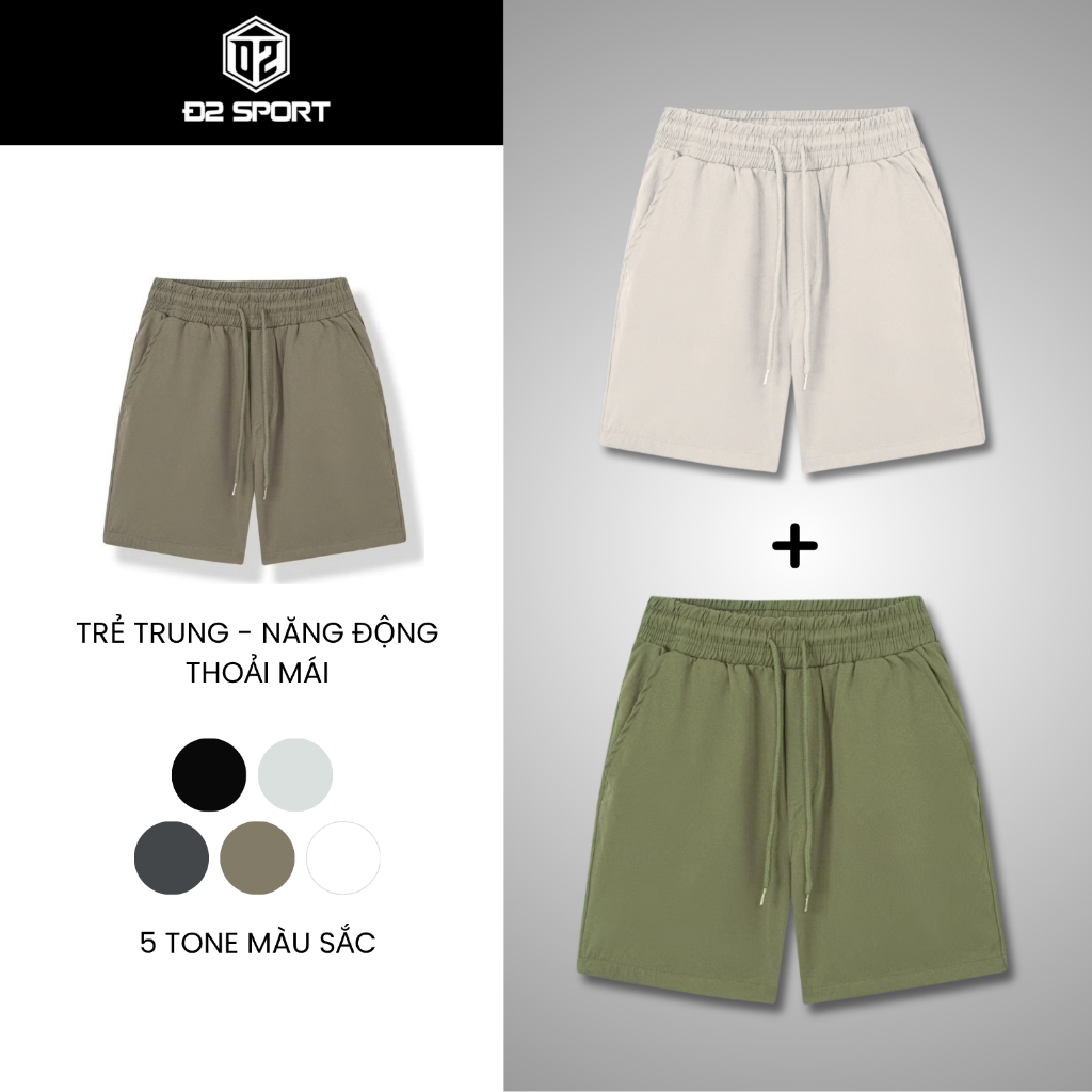 Combo Quần Short Thể Thao Nam D2 Sport Chất Vải Kaki Gió, Thoải Mái, Thấm Hút Mồ Hôi
