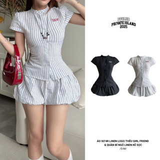 [CÓ TÁCH SET] ÁO SƠ MI LINEN LOGO THÊU GIRL FRIEND & QUẦN BÍ NGÔ LINEN KẺ SỌC FFCLUB MIX