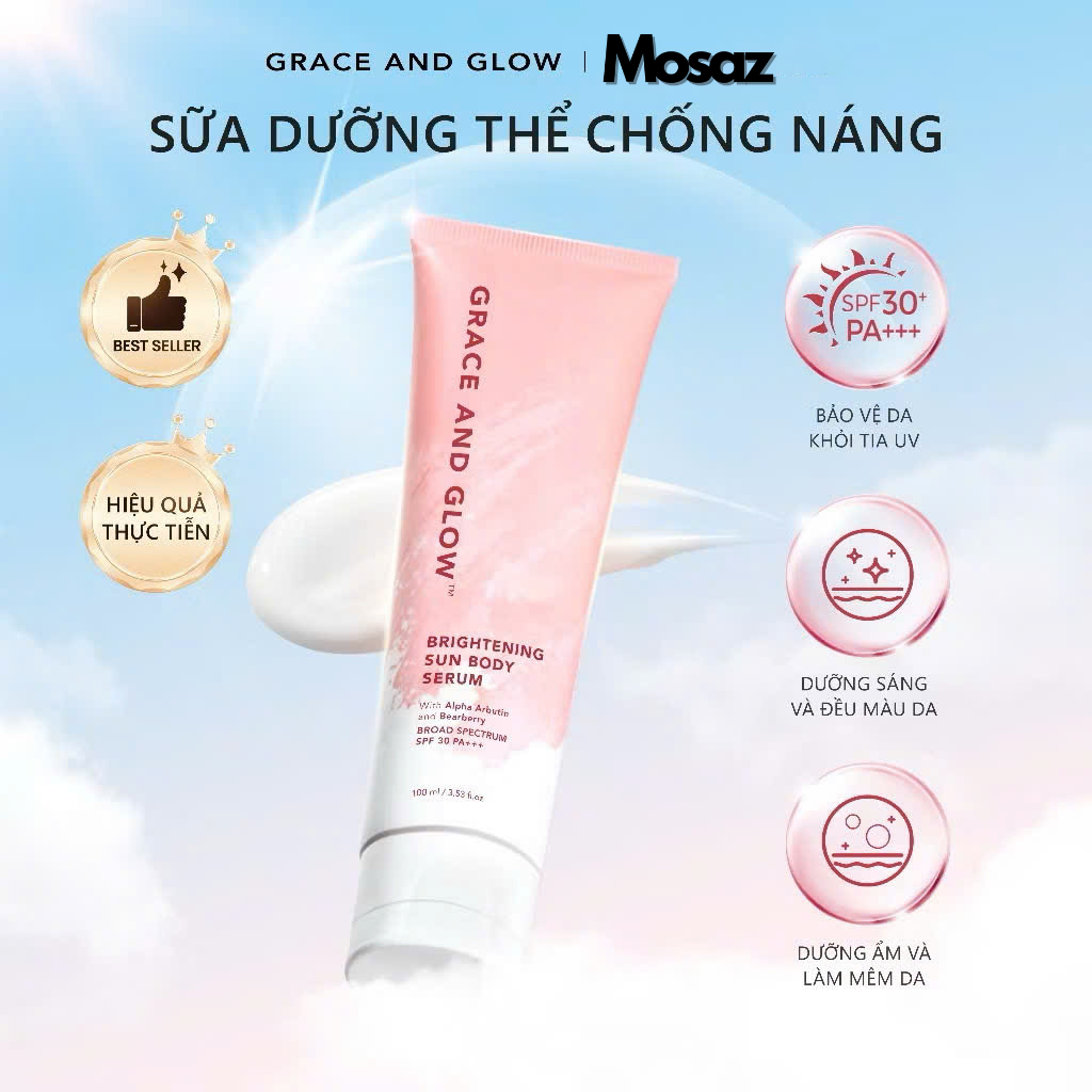 Sữa dưỡng thể kem chống nắng body SPF 30+ PA+++ Grace and Glow làm trắng da Black Opium Sun Body Serum 100ml nâng tone