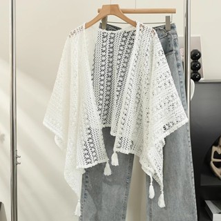 Áo Khoác Cardigan Ren Dệt Kim Dáng Rộng Thiết Kế Tua Rua Vintage, Chất Mỏng Mềm Mại, Dễ Phối Đồ, Phù Hợp Du Lịch & Dạo