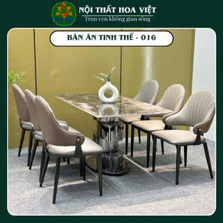 BỘ BÀN ĂN GHẾ MH0016 – BÀN ĂN MẶT ĐÁ VI TINH THỂ CHÂN INNOX + GHẾ DA PU CAO CẤP