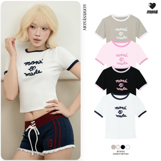 Áo thun nữ MONÁ áo baby tee cổ tròn bo viền thêu chữ 3D - CADIE TOP