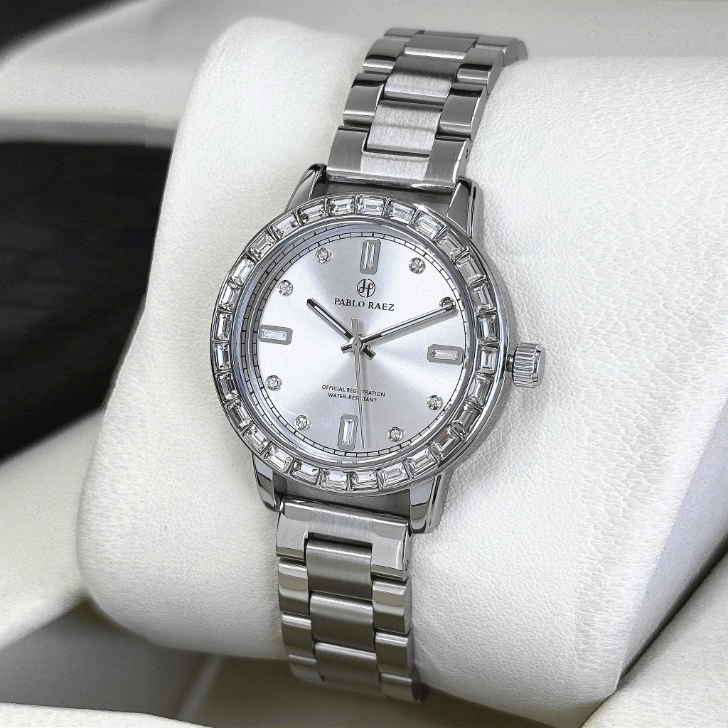 Đồng hồ nữ đính đá dây thép chính hãng PABLO RAEZ T219 sang trọng cao cấp phong cách Hàn Quốc 34mm