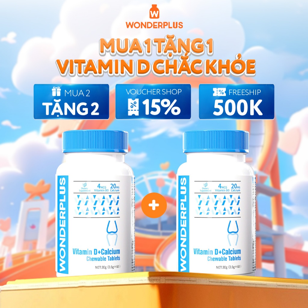 [Mua 1 Tặng 1] Viên Nhai Bổ Sung Canxi & Vitamin Wonderplus Giảm Đau Nhức Xương Khớp Giúp Xương Chắc Khoẻ Hộp 60 Viên