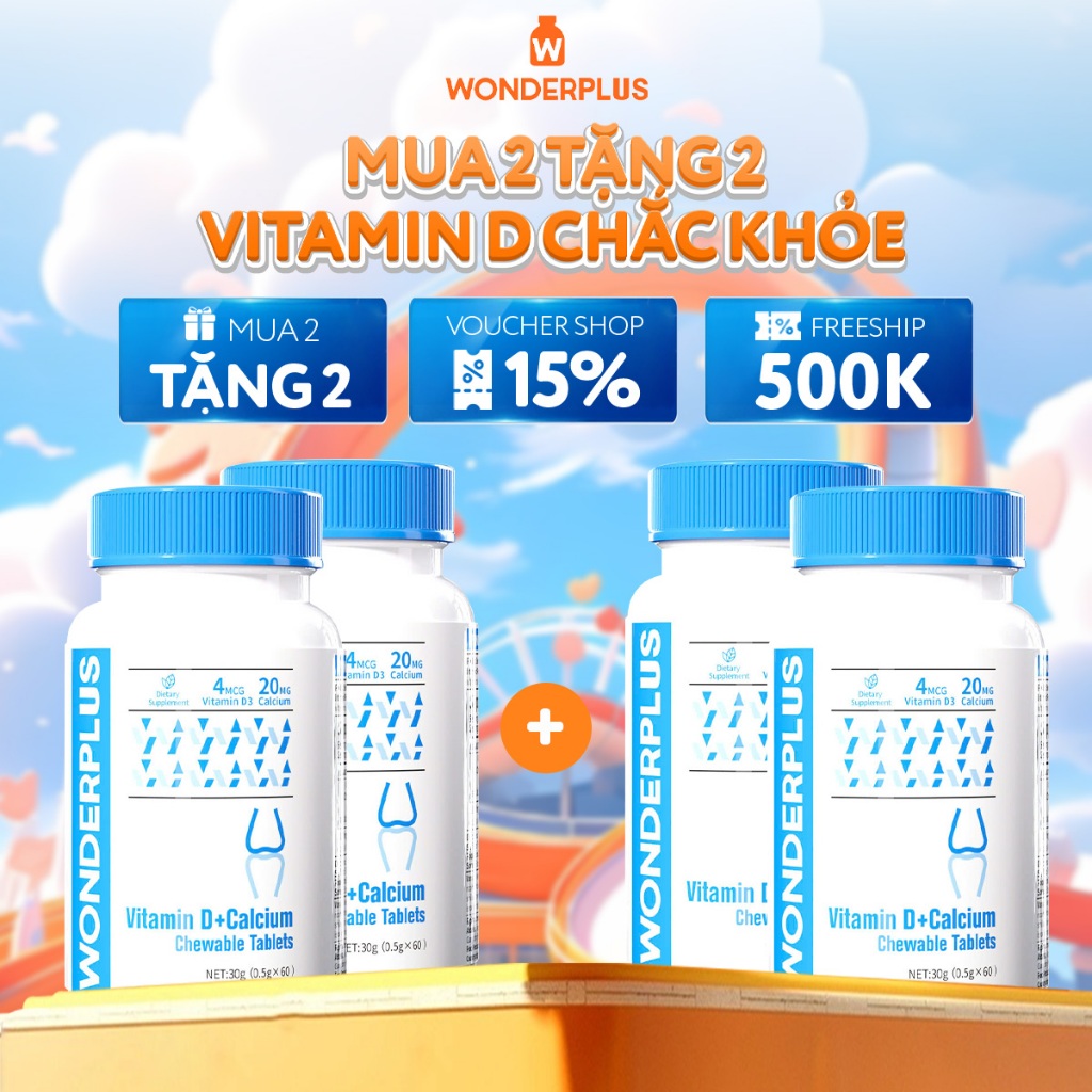 [Mua 2 Tặng 2] Viên Nhai Bổ Sung Canxi & Vitamin Wonderplus Giảm Đau Nhức Xương Khớp Giúp Xương Chắc Khoẻ Hộp 60 Viên