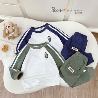  Beemo bộ quần áo dài tay raglan cho bé trai vải cotton 4C mặc thu đông in hình viền thể thao khỏe khoắn 23162B 