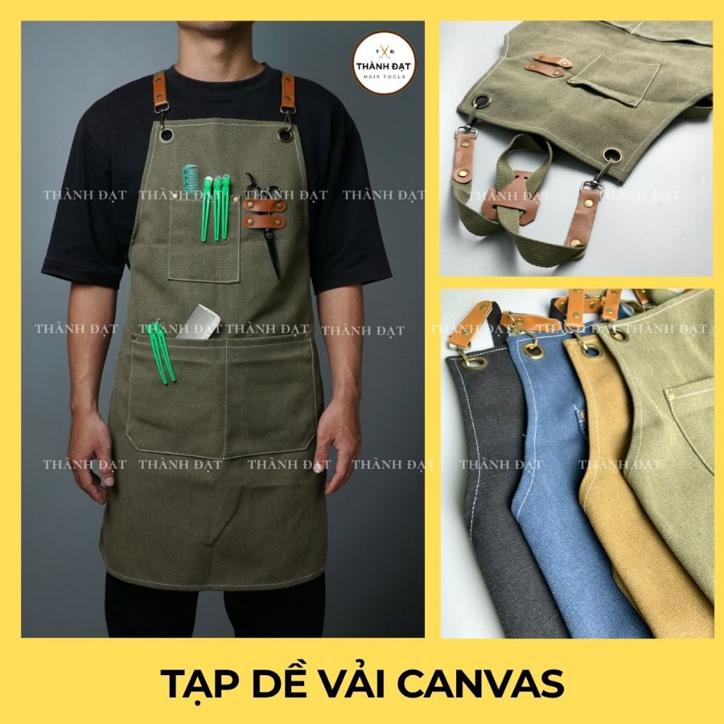 Tạp dề barber thợ cắt tóc, vải canvas chống nước dùng trong ngành tóc, nhà bếp, phục vụ, làm vườn tiện dụng