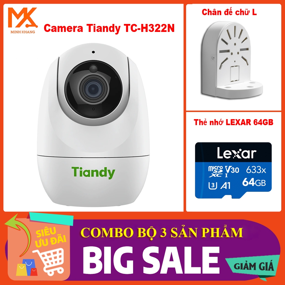 Combo Camera WiFi Tiandy TC-H322N – 2MP + Đế L + Thẻ Nhớ Hiksemi/Lexar (64GB/128GB)
