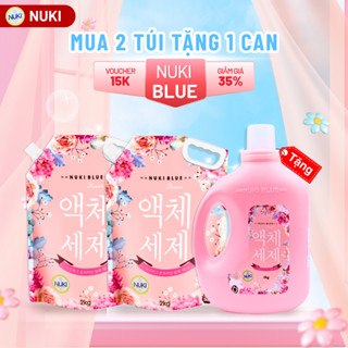 Combo 2 Túi 1 Can Nước Giặt Xả Hương Ngàn Hoa Nuki Blue 6kg Lưu Hương Đậm Sâu
