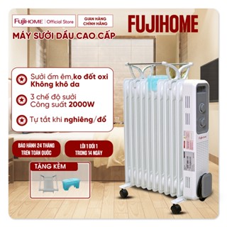 Máy sưởi dầu không khô da Nhập Khẩu Fujihome 11 thanh sưởi, tự ngắt bảo vệ quá nhiệt tặng kèm giá phơi mini