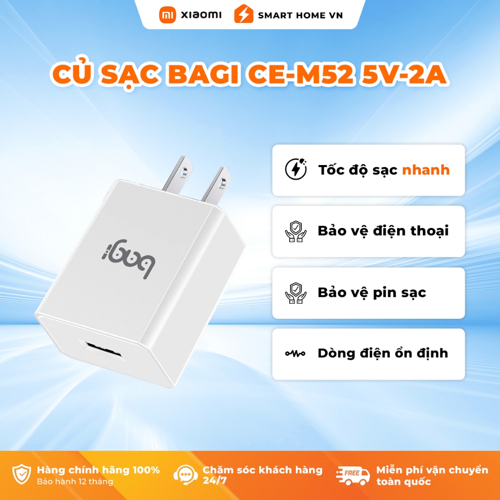 Củ sạc 2A Tiêu Chuẩn Châu ÂU 5V-2A Bagi CE-M52/5V-2A