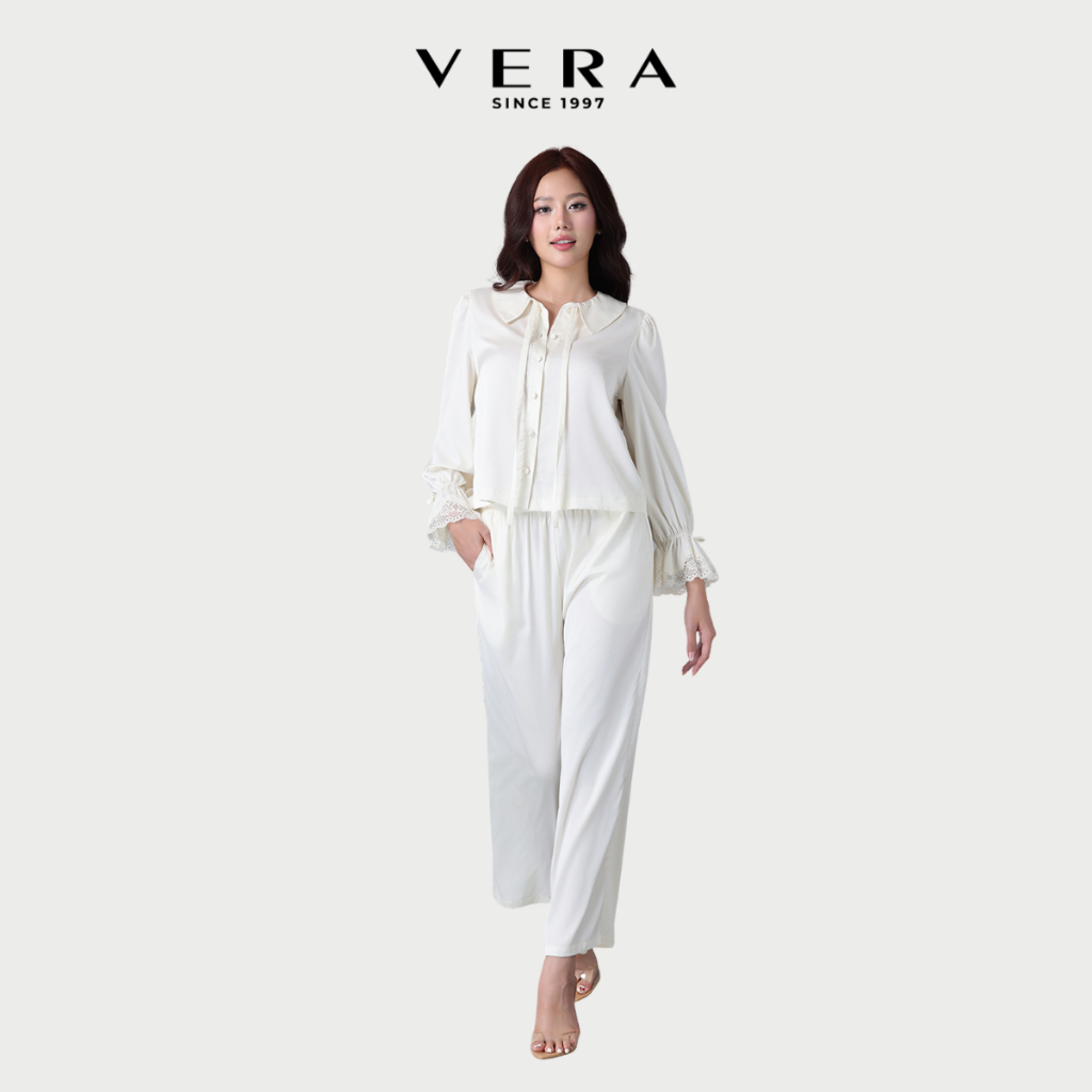 [NEW ARRIVAL] Bộ pijama dài Vera by Chipu satin trơn phối ren - C0052