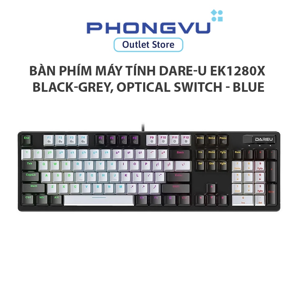 Bàn phím máy tính DARE-U EK1280X Black-grey, Optical switch - BLUE -  Bảo hành 24 tháng