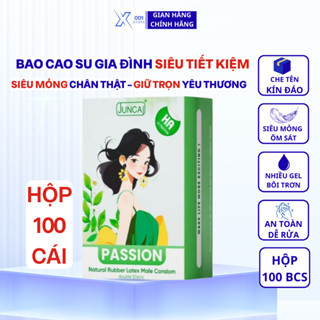   Hộp 100 BCS  Bao cao su Siêu mỏng JUNCAI Passion  HA Ultra Thin siêu nhiều bôi trơn 1800mg gốc nước an toàn 