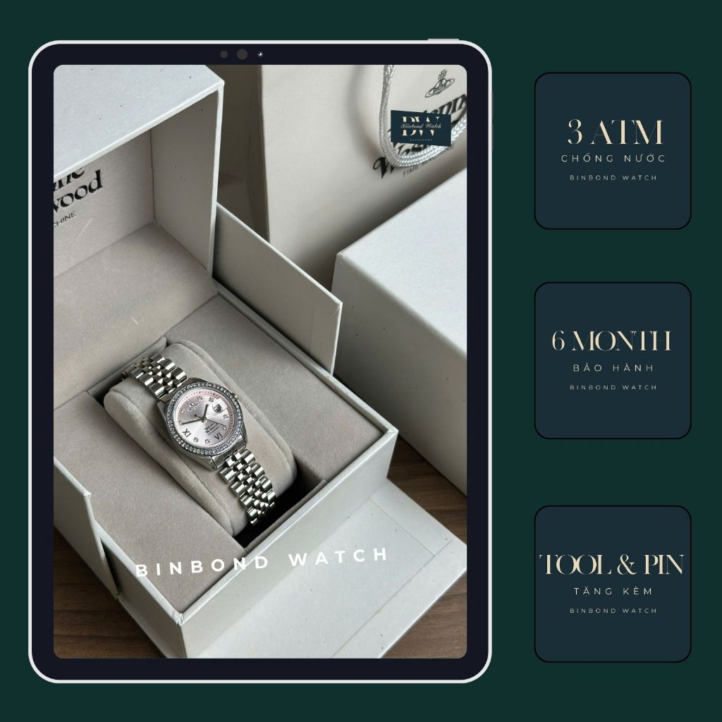 Đồng Hồ Nữ Queen Vivienne WestW Watch Ice Blue W10, Mặt Tròn Viền  Đá Size 28mm Kèm Hộp Hãng Phù Hợp Làm Quà Tặng